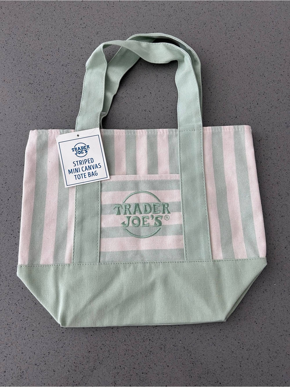 Trader Joe's Mint & Cream Striped Canvas Tote